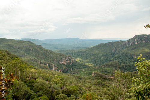 View from the Main Entrance to Chapada Veadeiros National Park near S  o Jorge  and Alto Para  so  Goias  Brazil
