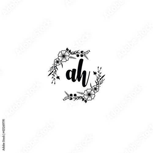 AH initial letters Wedding monogram logos, hand drawn modern minimalistic and frame floral templates