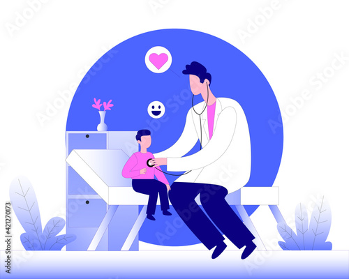 Children's doctor checking heartbeat illustration concept vector