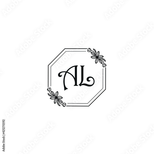 AL initial letters Wedding monogram logos, hand drawn modern minimalistic and frame floral templates