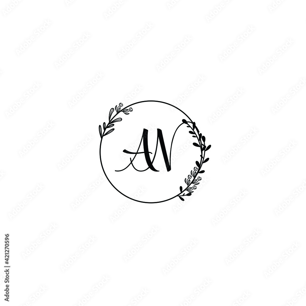 AN initial letters Wedding monogram logos, hand drawn modern minimalistic and frame floral templates