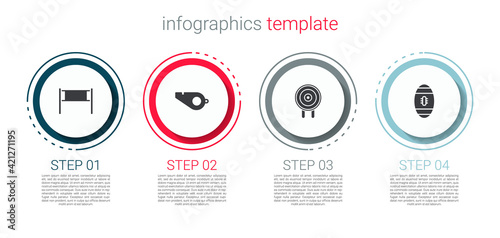 Set Volleyball net, Whistle, Target sport and American Football. Business infographic template. Vector
