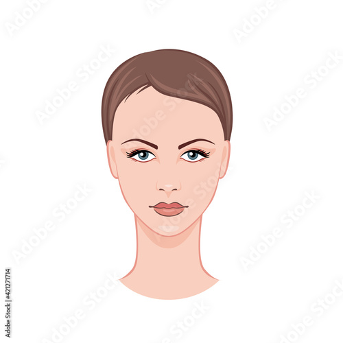 Stylish woman avatar. Portrait of young girl with short hairstyle and model appearance with glamorous vector makeup