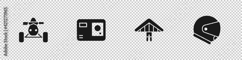 Set ATV motorcycle, Action extreme camera, Hang glider and Helmet icon. Vector