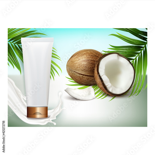 Coconut Organic Cosmetics Promo Poster Vector Illustration