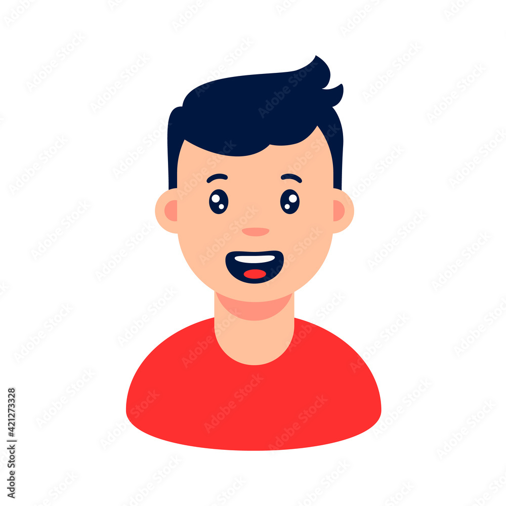 Joyful teenage avatar. Schoolboy with enthusiastic expression portrait of positive character for social networks and vector account.