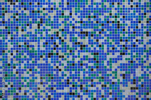 Blue mosaic tiles. Background texture.