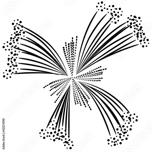 Scattering beams of sparks in the night fireworks. Element for a festive show in the sky. Vector icon isolated on white, hand drawing style.