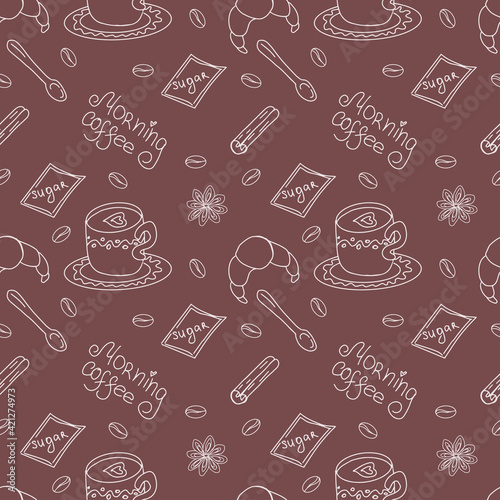 Seamless background for coffee theme. Vector illustration in doodle style