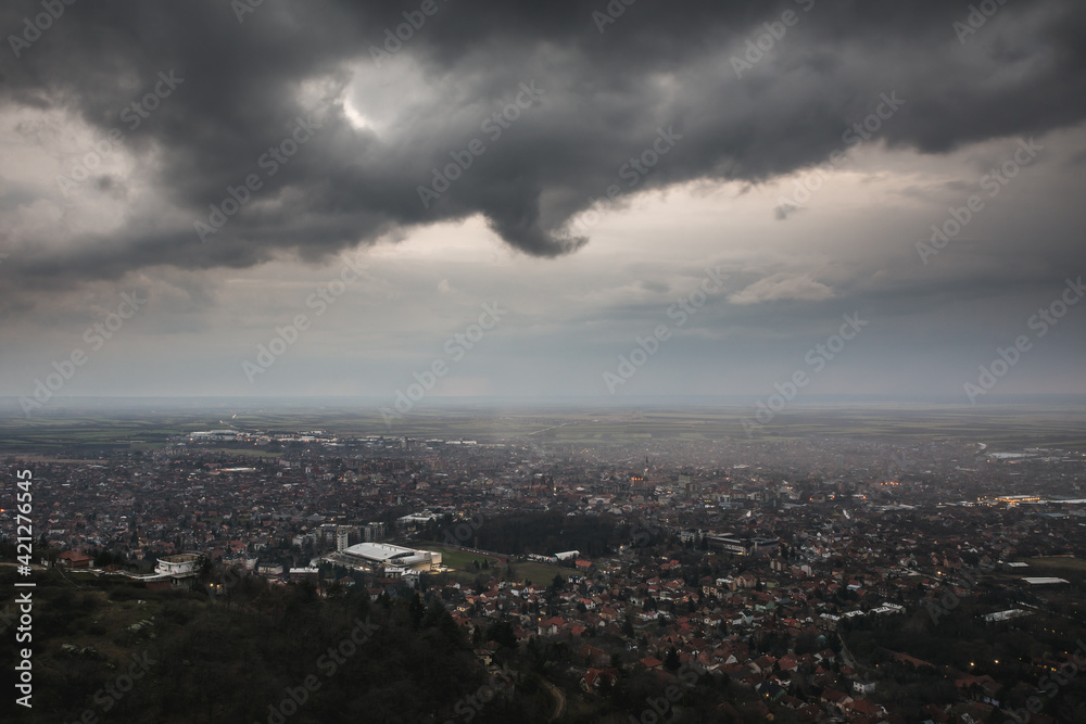 View on the Vršac city under the rainy clouds