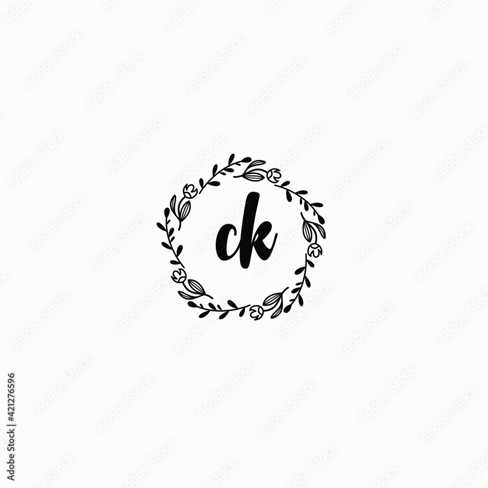 CK initial letters Wedding monogram logos, hand drawn modern minimalistic and frame floral templates