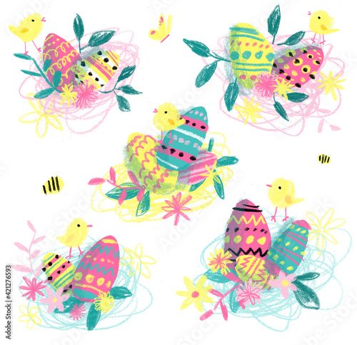 Easter eggs and chicks illustration