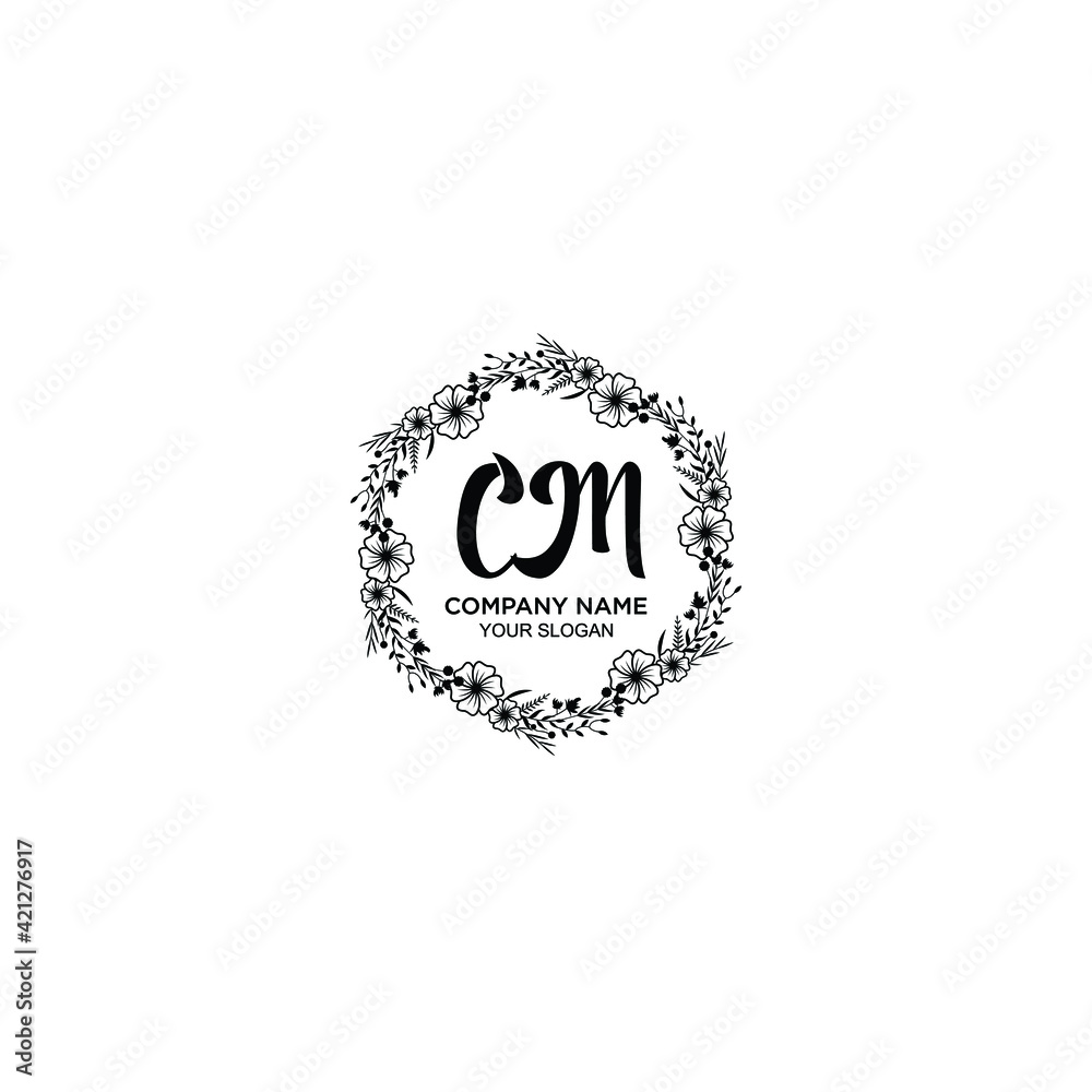 CM initial letters Wedding monogram logos, hand drawn modern minimalistic and frame floral templates