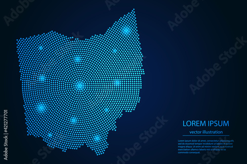 Abstract image Ohio map from point blue and glowing stars on a dark background. vector illustration.