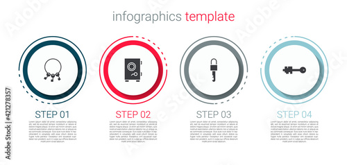 Set Bunch of keys, Safe, Locked and Old. Business infographic template. Vector