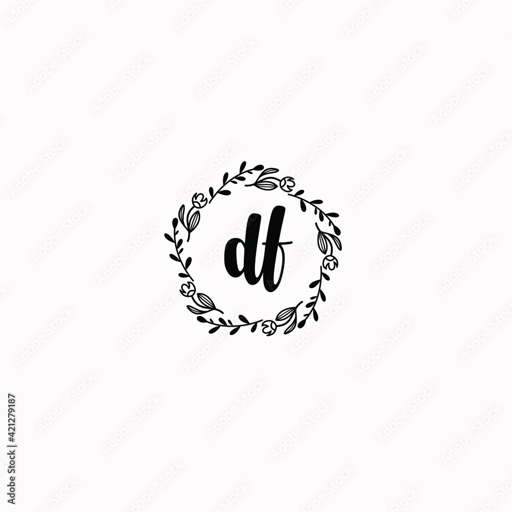 DF initial letters Wedding monogram logos, hand drawn modern minimalistic and frame floral templates