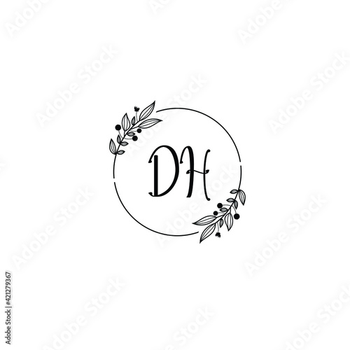 DH initial letters Wedding monogram logos, hand drawn modern minimalistic and frame floral templates