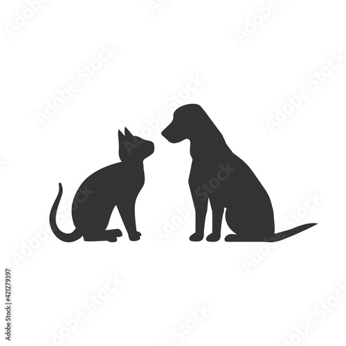 Dog and cat silhouette isolated on white background. Animals concept logo. Vector stock  