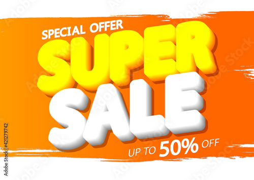 Super Sale 50% off, poster design template, special offer, vector illustration