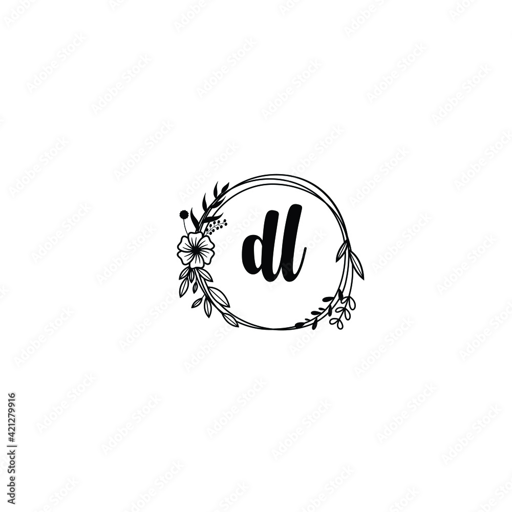 DL initial letters Wedding monogram logos, hand drawn modern minimalistic and frame floral templates
