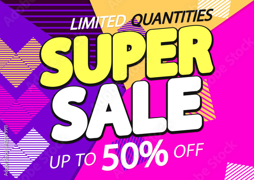 Super Sale 50% off, poster design template, special offer, vector illustration