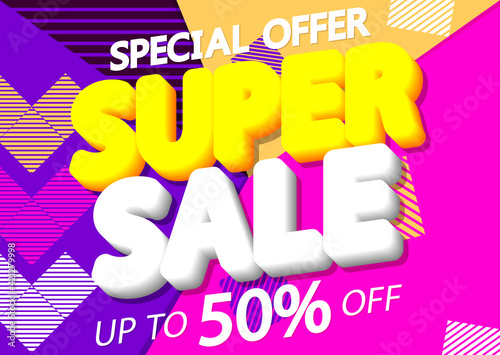 Super Sale 50% off, poster design template, special offer, vector illustration