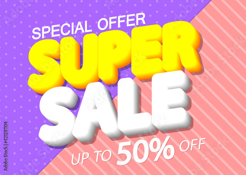 Super Sale 50% off, poster design template, special offer, vector illustration