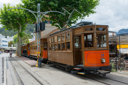 Spain. Majorca. Port of Soller. The tourist tram arrived at the final station.