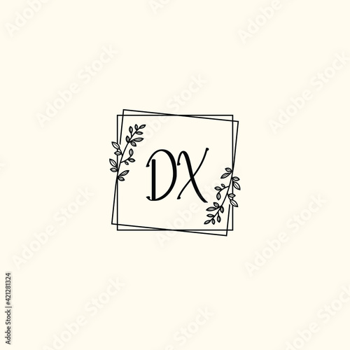 DX initial letters Wedding monogram logos, hand drawn modern minimalistic and frame floral templates