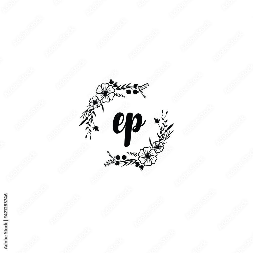 EP initial letters Wedding monogram logos, hand drawn modern minimalistic and frame floral templates