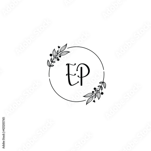 EP initial letters Wedding monogram logos, hand drawn modern minimalistic and frame floral templates