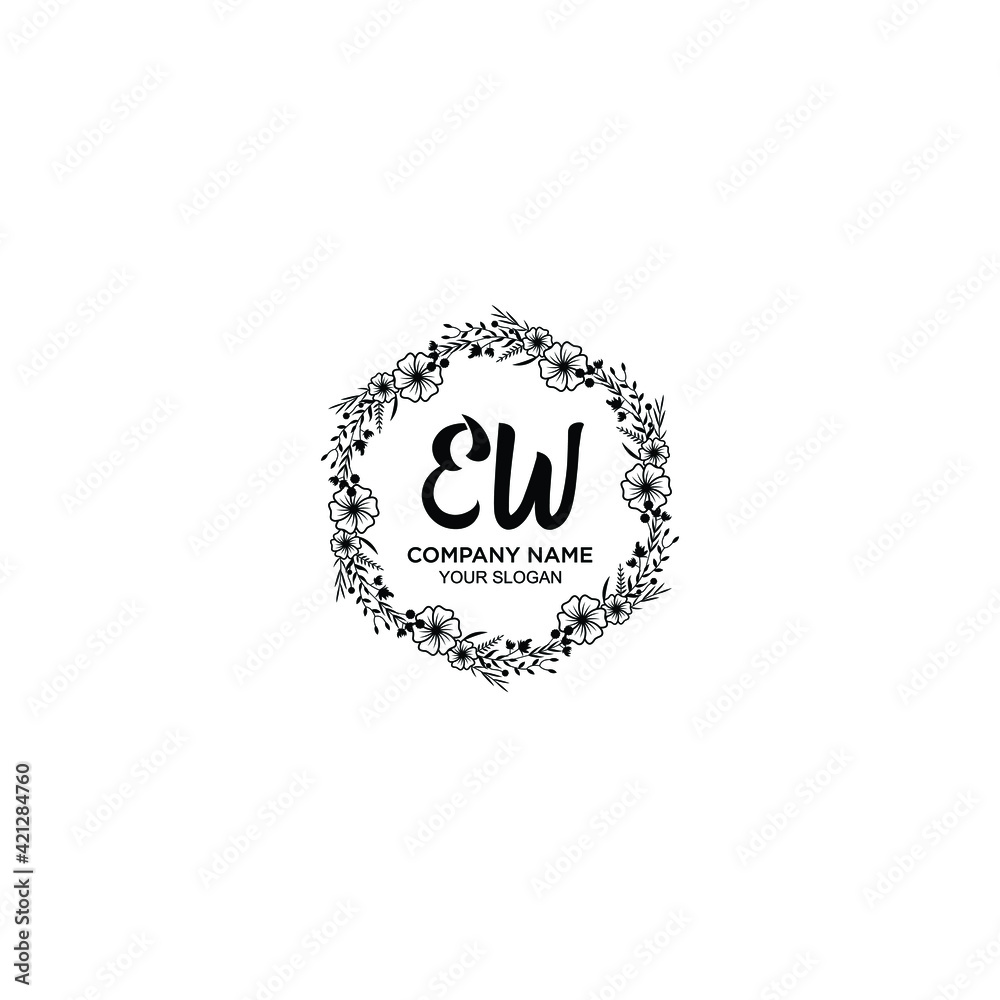 EW initial letters Wedding monogram logos, hand drawn modern minimalistic and frame floral templates