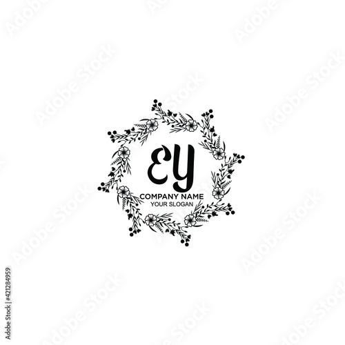 EY initial letters Wedding monogram logos, hand drawn modern minimalistic and frame floral templates