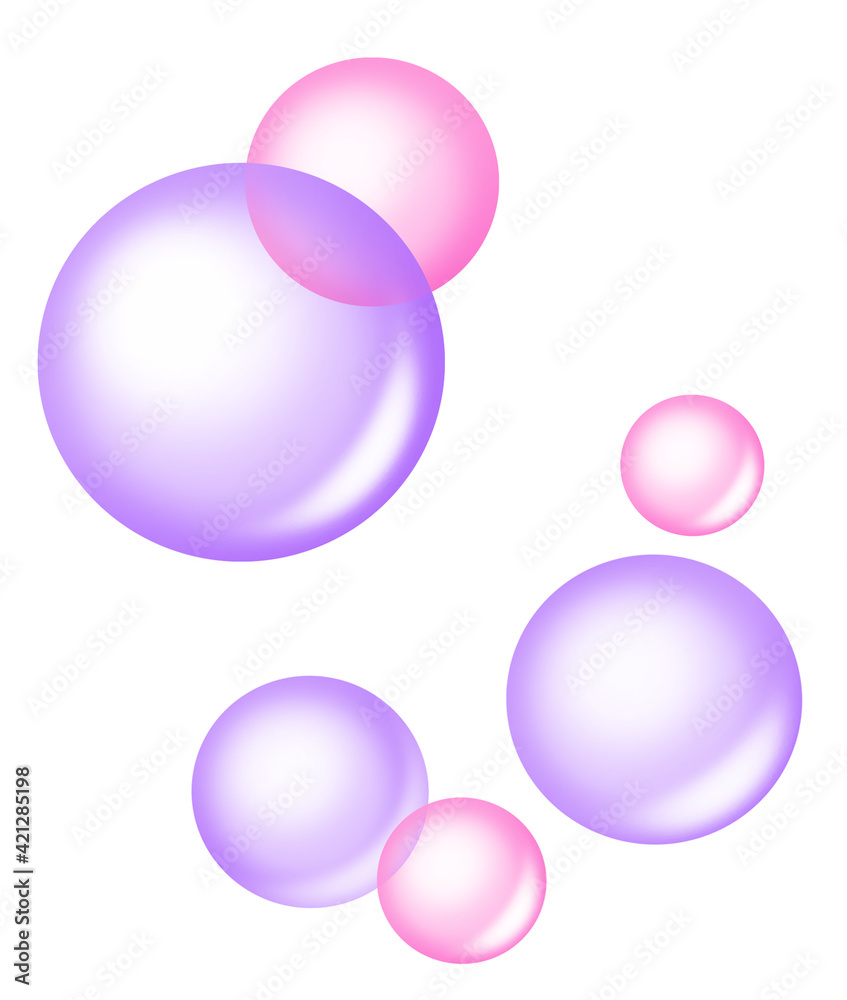 Clipart soap bubbles purple. Cute illustration in cartoon childish style. The image is isolated on a white background.