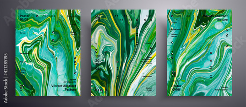 Abstract vector banner, texture pack of fluid art covers. Trendy background that applicable for design cover, poster, brochure and etc. Green, yellow and white universal trendy painting backdrop.