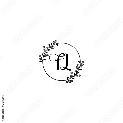 FL initial letters Wedding monogram logos, hand drawn modern minimalistic and frame floral templates