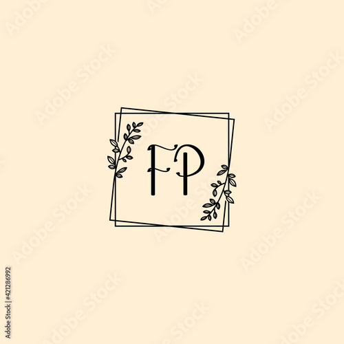 FP initial letters Wedding monogram logos, hand drawn modern minimalistic and frame floral templates