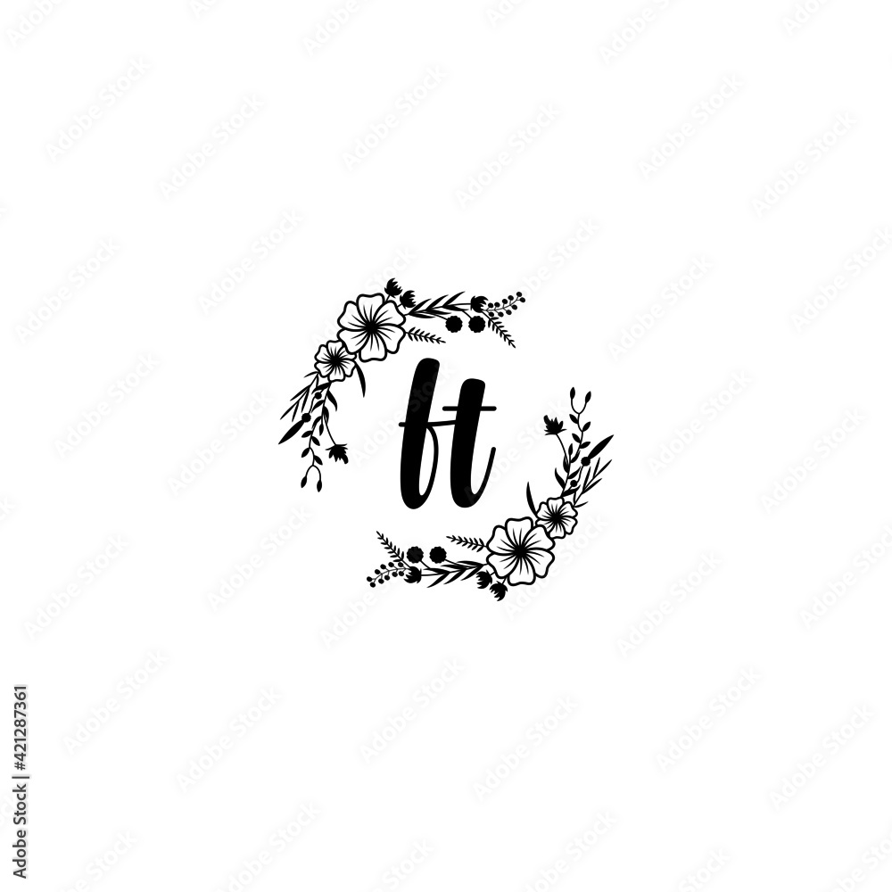 FT initial letters Wedding monogram logos, hand drawn modern minimalistic and frame floral templates FT initial letters Wedding monogram logos, hand drawn modern minimalistic and frame floral templates