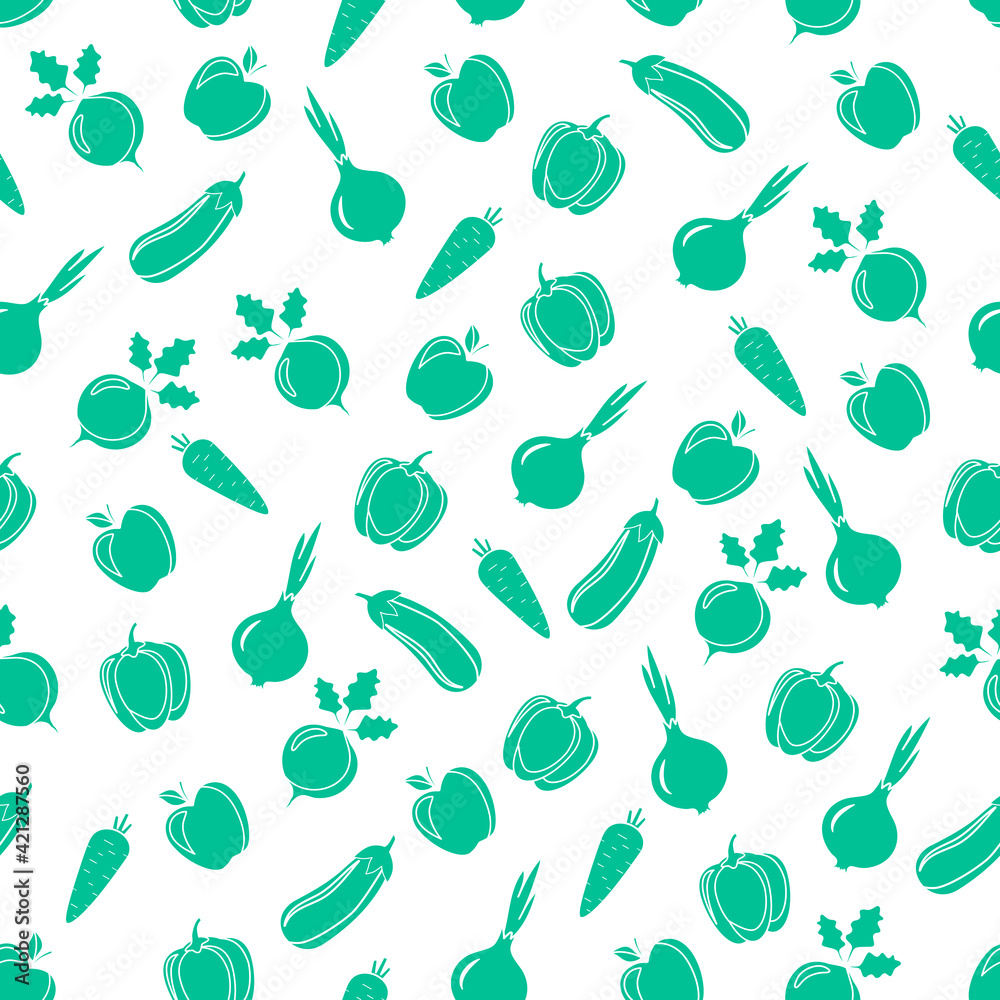 Seamless pattern from vegetables and fruits. Apple, pepper, onions, carrots, beets, eggplant. Vector illustration. Seamless pattern from vegetables and fruits. Apple, pepper, onions, carrots, beets, eggplant. Vector illustration.