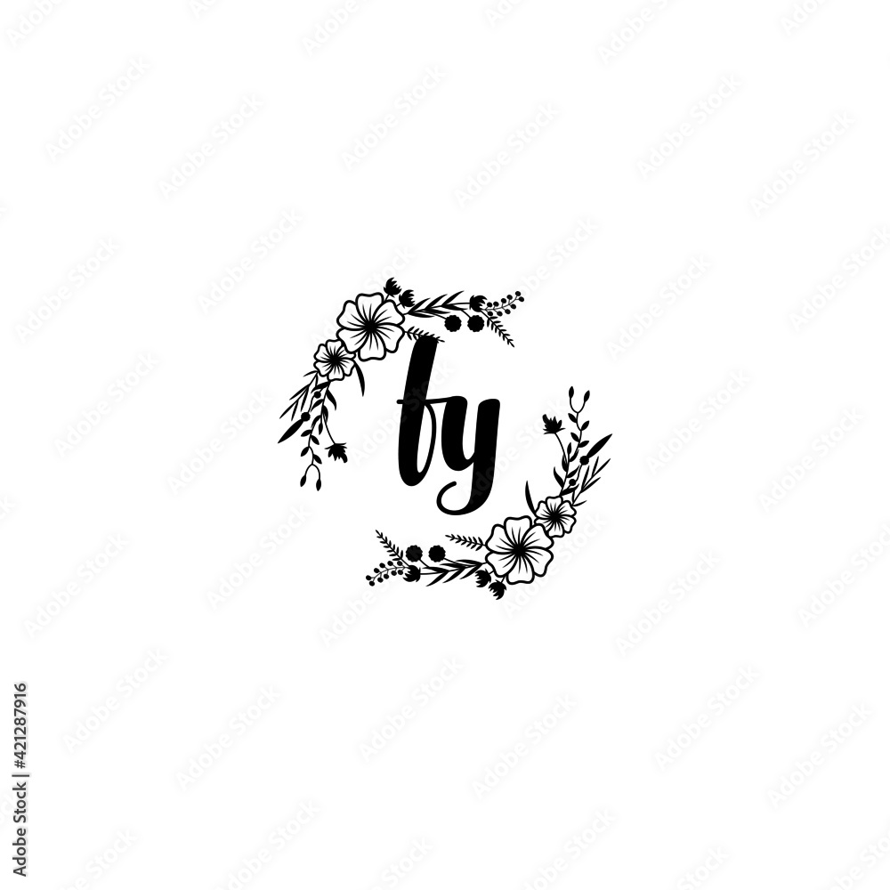 FY initial letters Wedding monogram logos, hand drawn modern minimalistic and frame floral templates