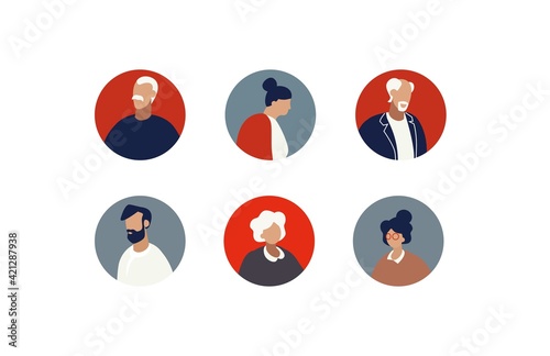 Elderly people avatars. Old male and female portrait characters ready for social networking vector account creation.