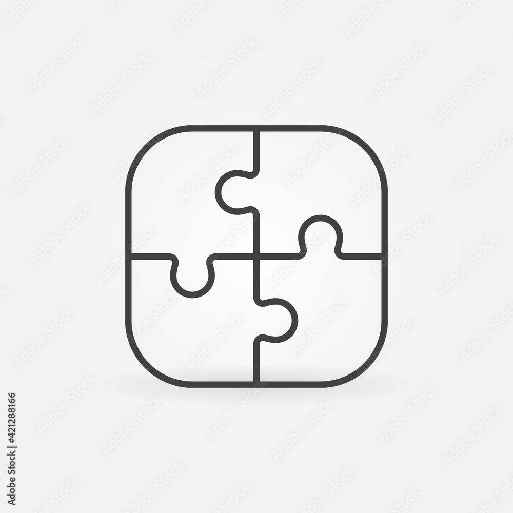 Puzzle with four Pieces outline vector concept icon