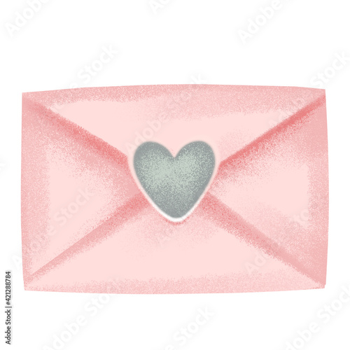 Clipart pink envelope. Valentine's Day. Wedding invitation. Cute illustration in cartoon childish style. The image is isolated on a white background.