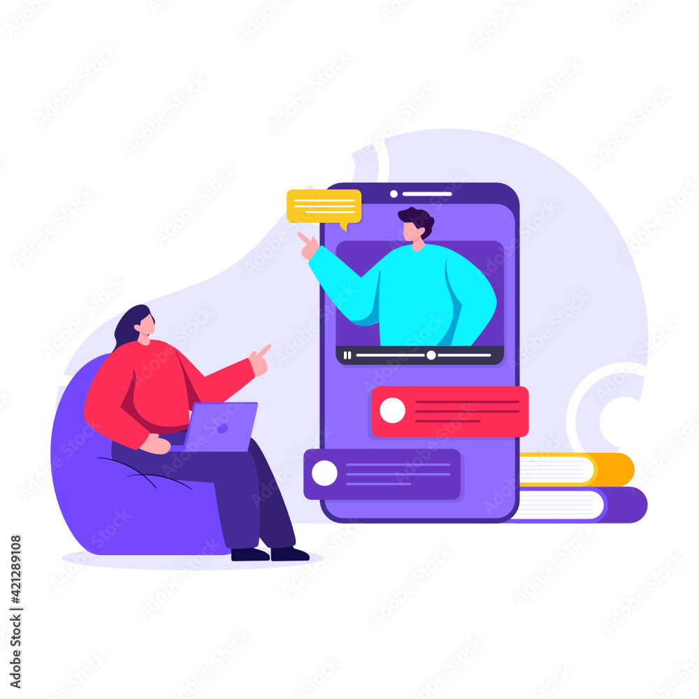 
Educational app in a flat illustration depicting online course


