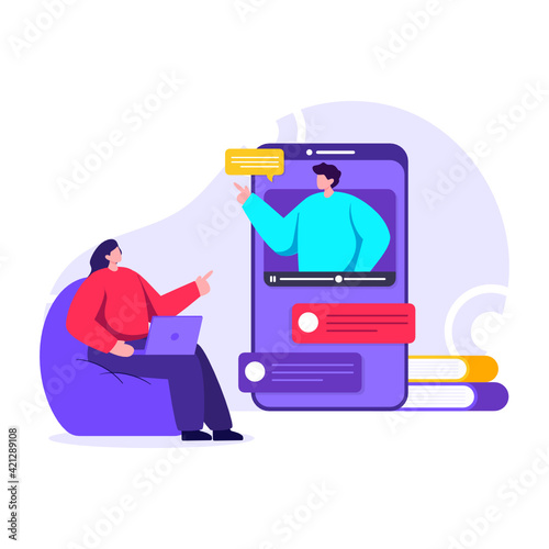 
Educational app in a flat illustration depicting online course

