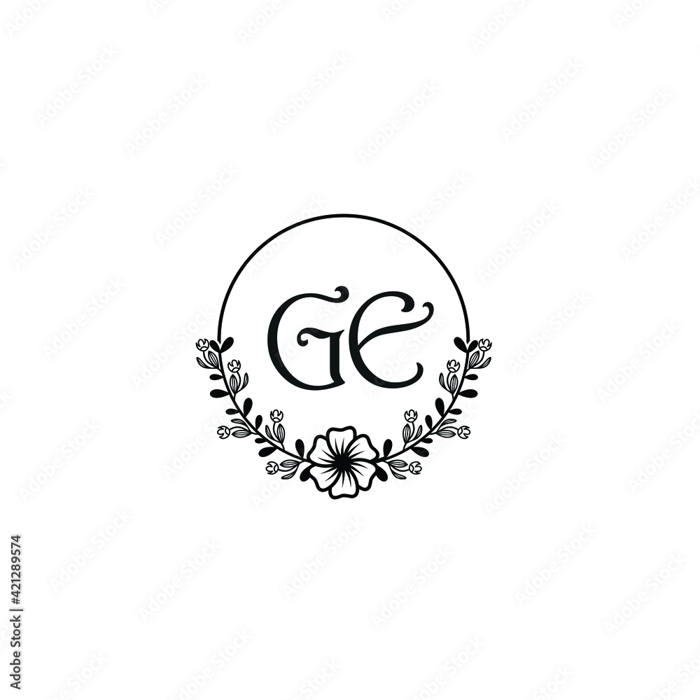 GE initial letters Wedding monogram logos, hand drawn modern minimalistic and frame floral templates