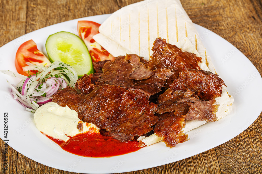 Doner in the plate with meat