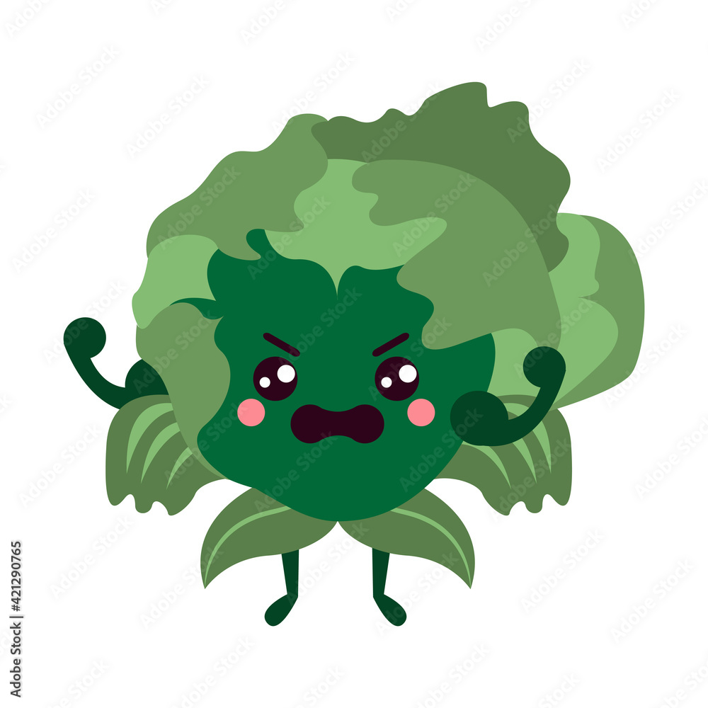 Isolated lettuce cartoon kawaii. Cartoon of a vegetable Vector