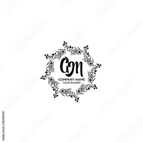 GM initial letters Wedding monogram logos, hand drawn modern minimalistic and frame floral templates