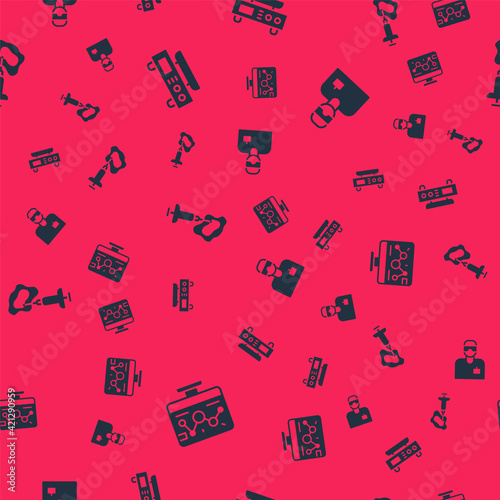 Set Genetic engineering modification, Electronic scales, Syringe and Laboratory assistant on seamless pattern. Vector